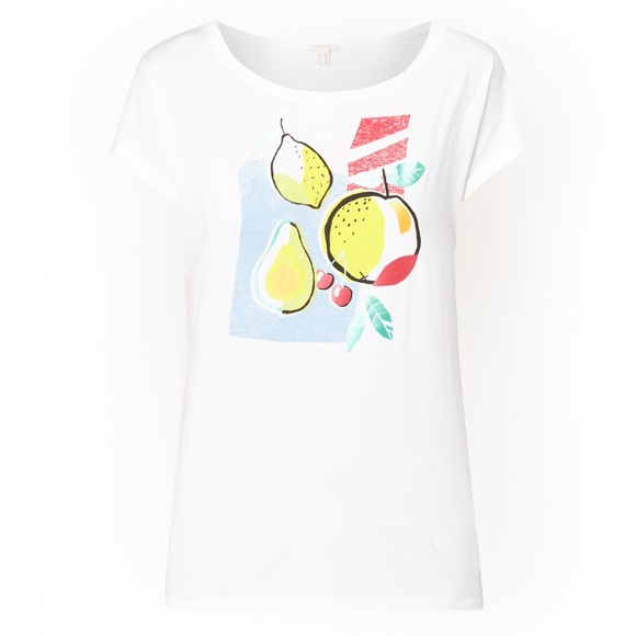🌺 5/$30 🌺 Esprit 100% cotton white graphic Tee / Baby T with fruits and avocado - Picture 2 of 10